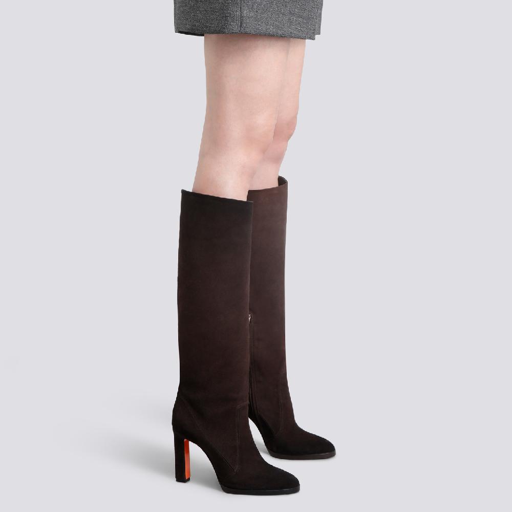 Santoni Stivale tacco alto da donna in suede testa di moro Nuovo