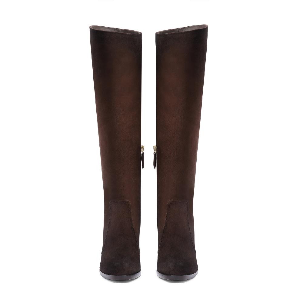 Santoni Stivale tacco alto da donna in suede testa di moro Nuovo