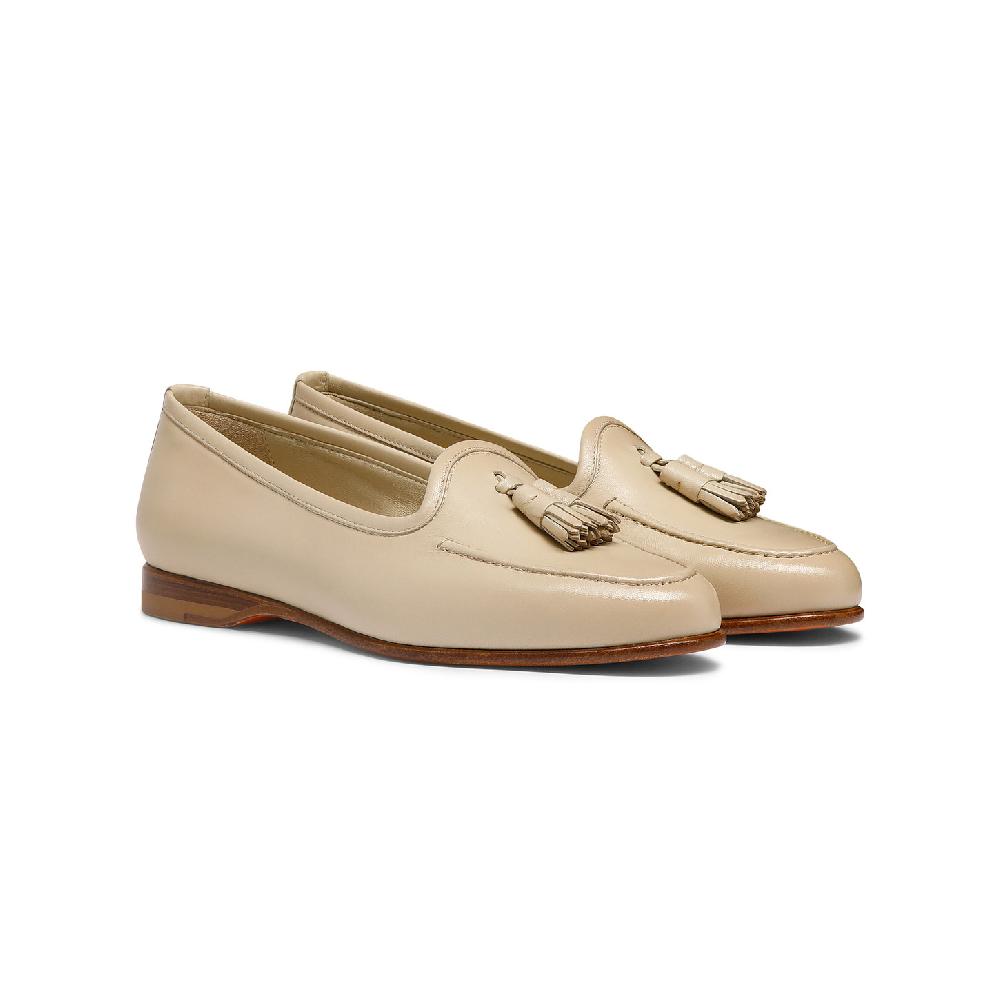 Santoni Mocassino Andrea con nappe da donna in pelle beige Consegna Veloce