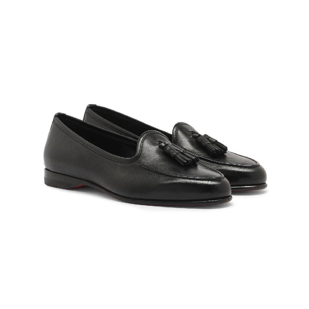 Santoni Mocassino Andrea con nappe da donna in pelle nera Fino Al -60%