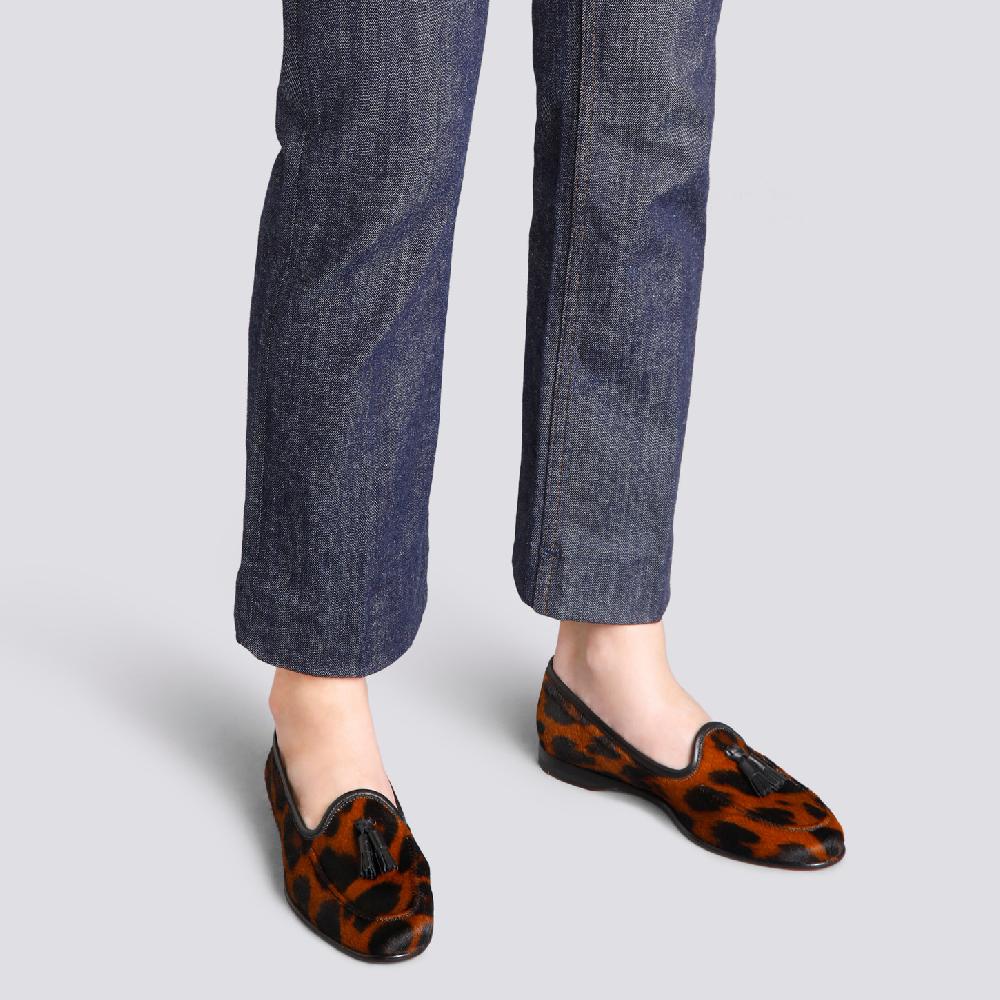 Santoni Mocassino Andrea con nappe da donna in cavallino animalier Shopping Online