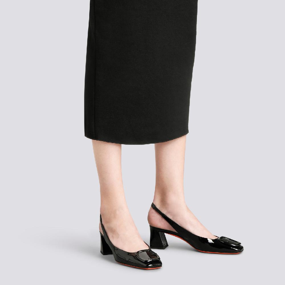 Santoni Slingback tacco medio da donna in vernice nera Sottocosto