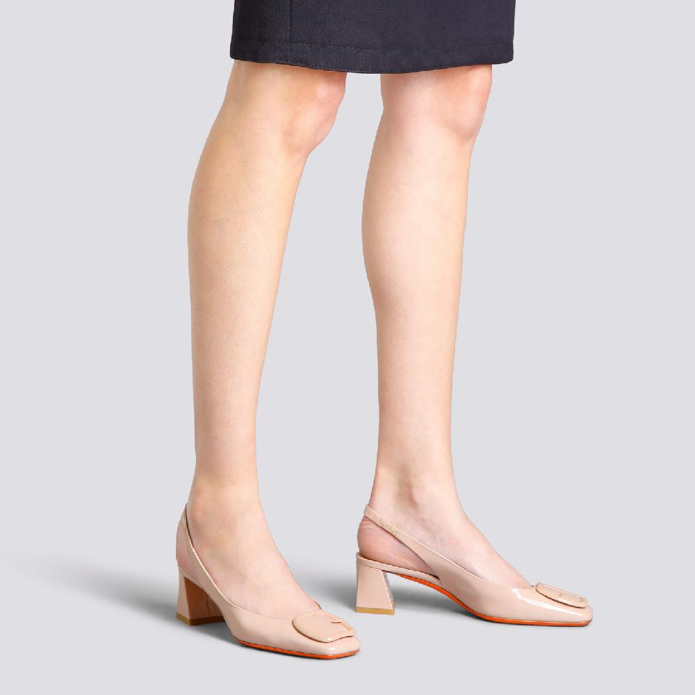 Santoni Slingback tacco medio da donna in vernice rosa Convenienza