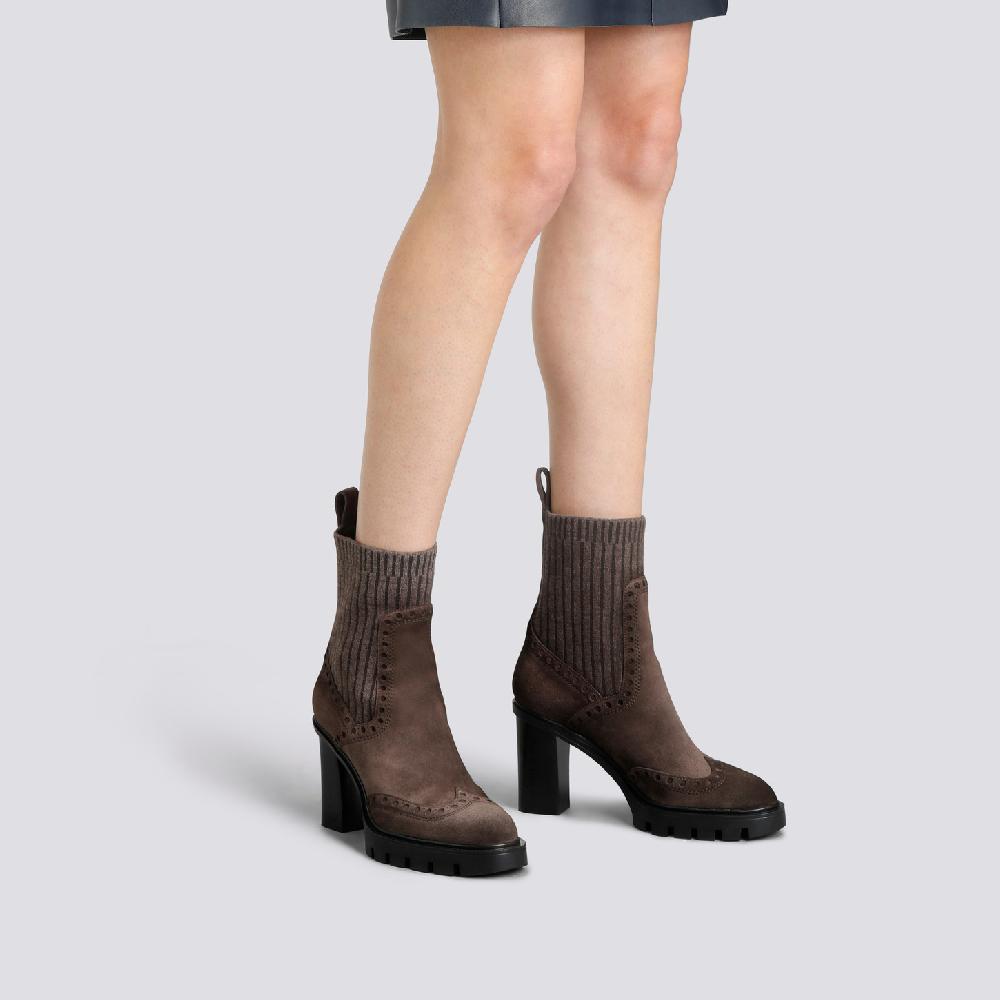 Santoni Stivaletto tacco alto da donna in suede testa di moro Outlet
