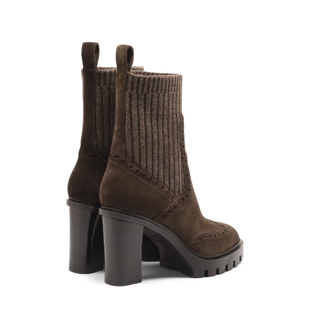 Santoni Stivaletto tacco alto da donna in suede testa di moro Outlet