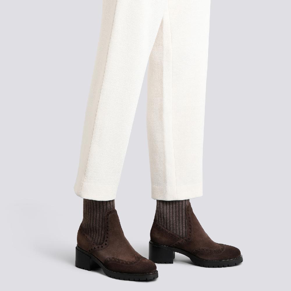 Santoni Stivaletto tacco basso da donna in suede testa di moro In Vendita