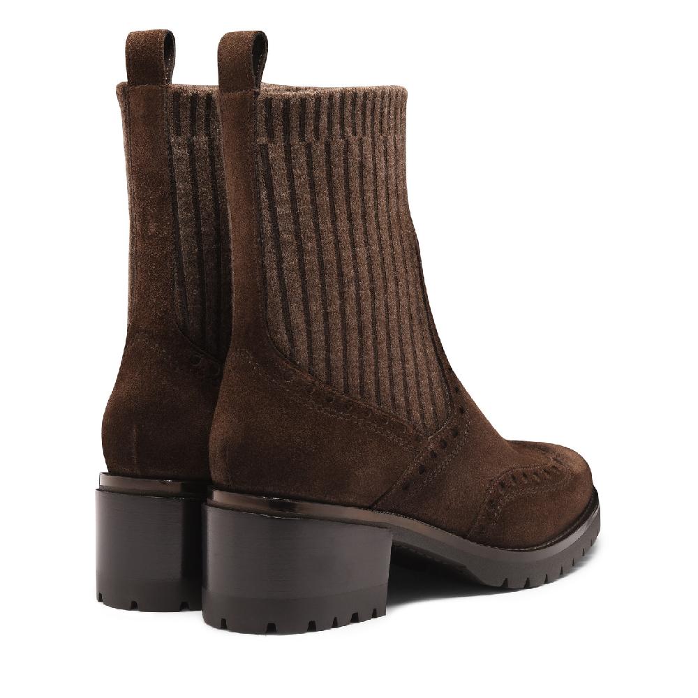 Santoni Stivaletto tacco basso da donna in suede testa di moro In Vendita