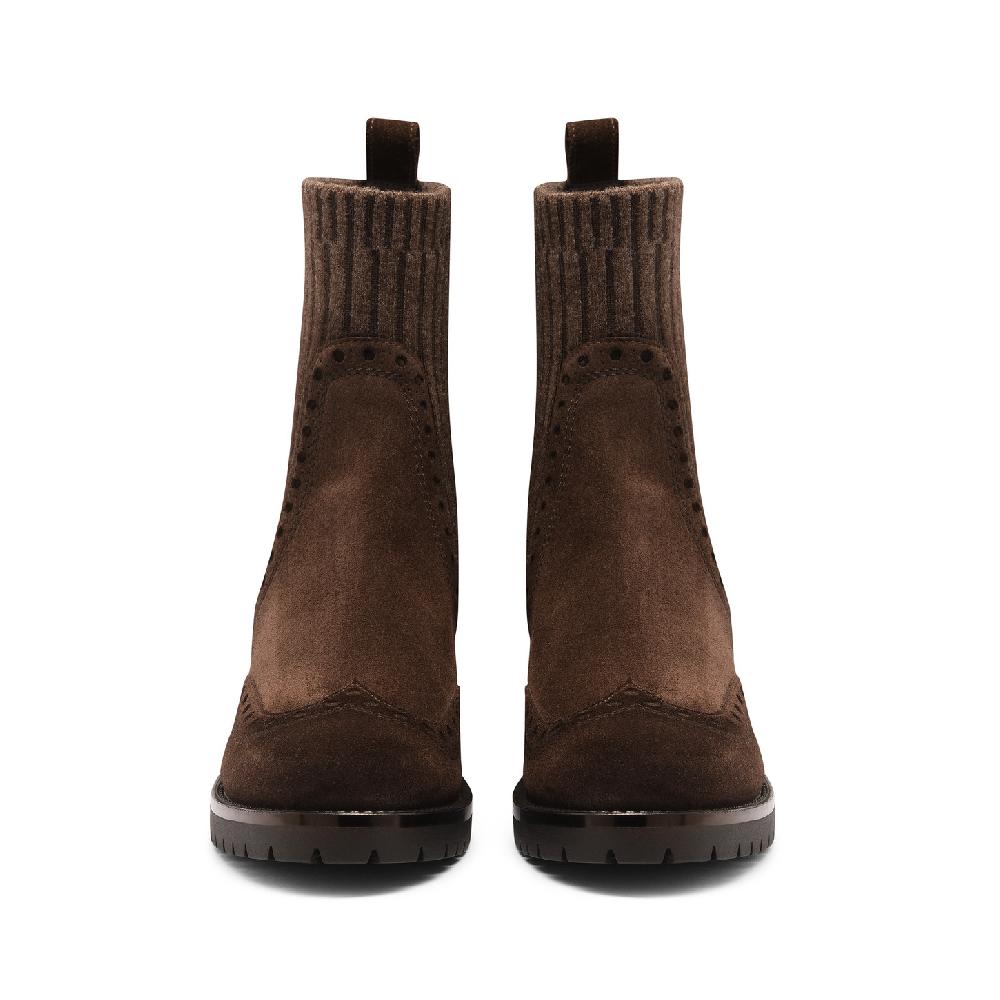 Santoni Stivaletto tacco basso da donna in suede testa di moro In Vendita