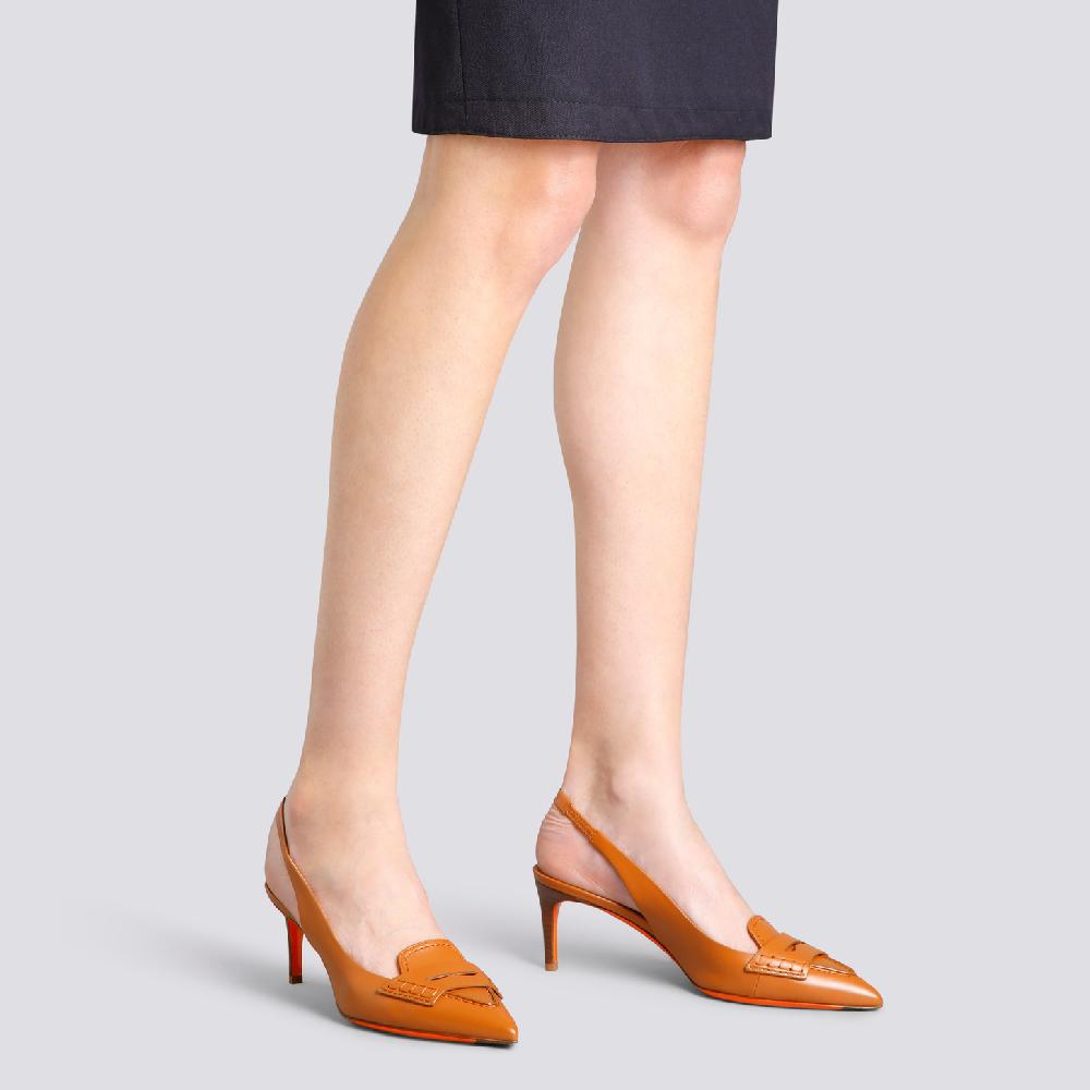 Santoni Décolletés tacco medio da donna in pelle marrone chiaro Offerte