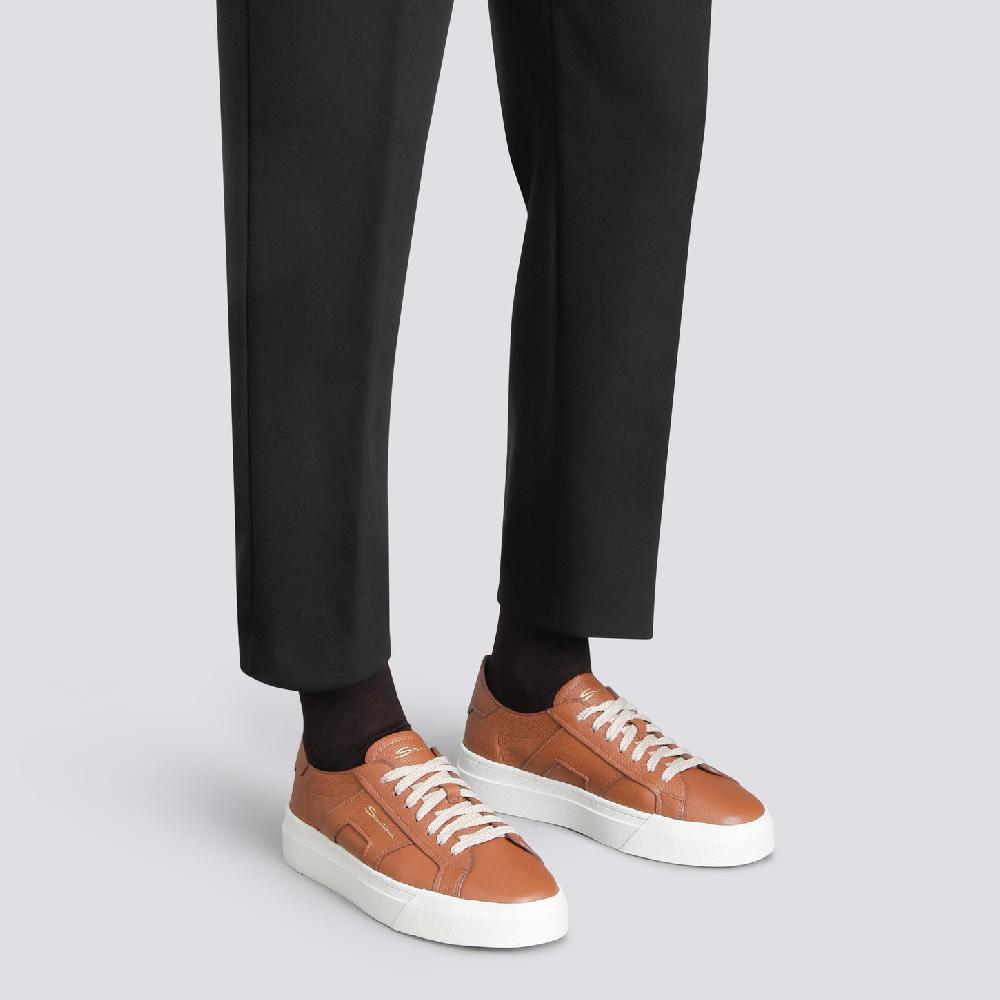 Santoni Double Buckle Sneaker da donna in pelle bottalata marrone Vendite Flash