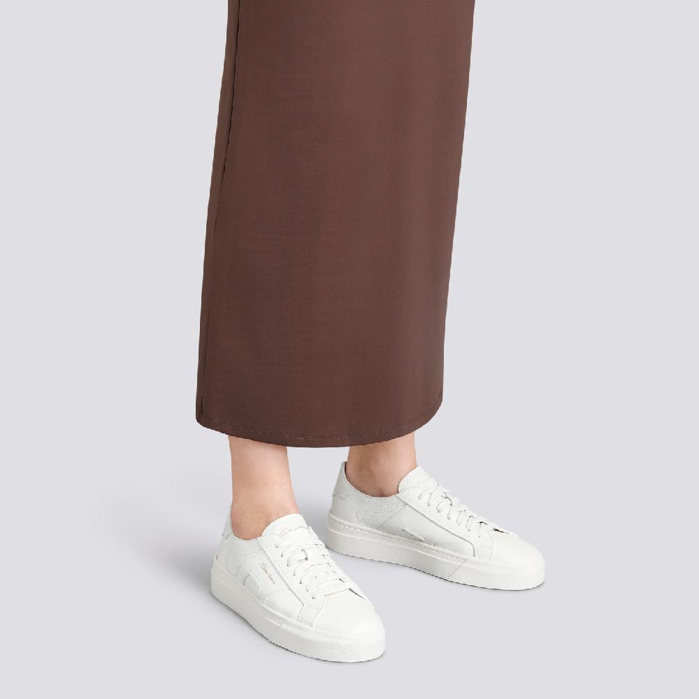 Santoni Double Buckle Sneaker da donna in pelle bottalata bianca Negozio