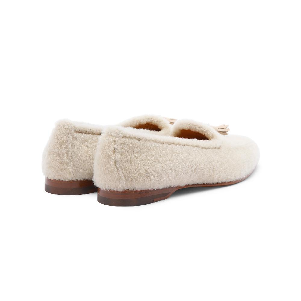 Santoni Mocassino Andrea con nappe da donna in pelliccia beige 2025