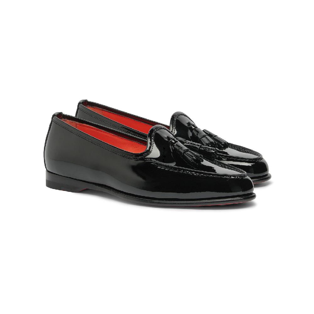 Santoni Mocassino Andrea con nappe da donna in vernice nera Consegna Veloce