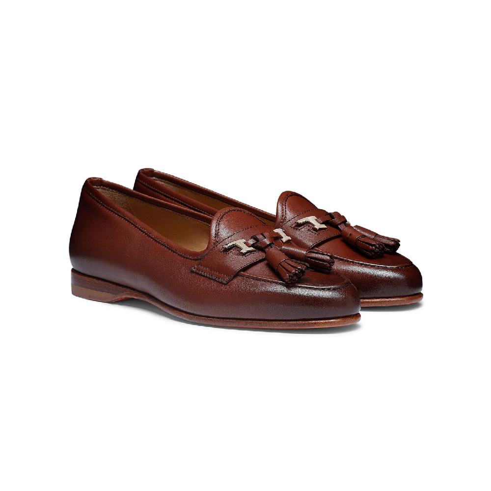Santoni Mocassino Andrea con nappe da donna in nappa marrone Qualità Garantita