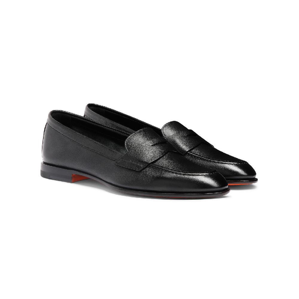 Santoni Mocassino penny da donna in pelle nera Offerta