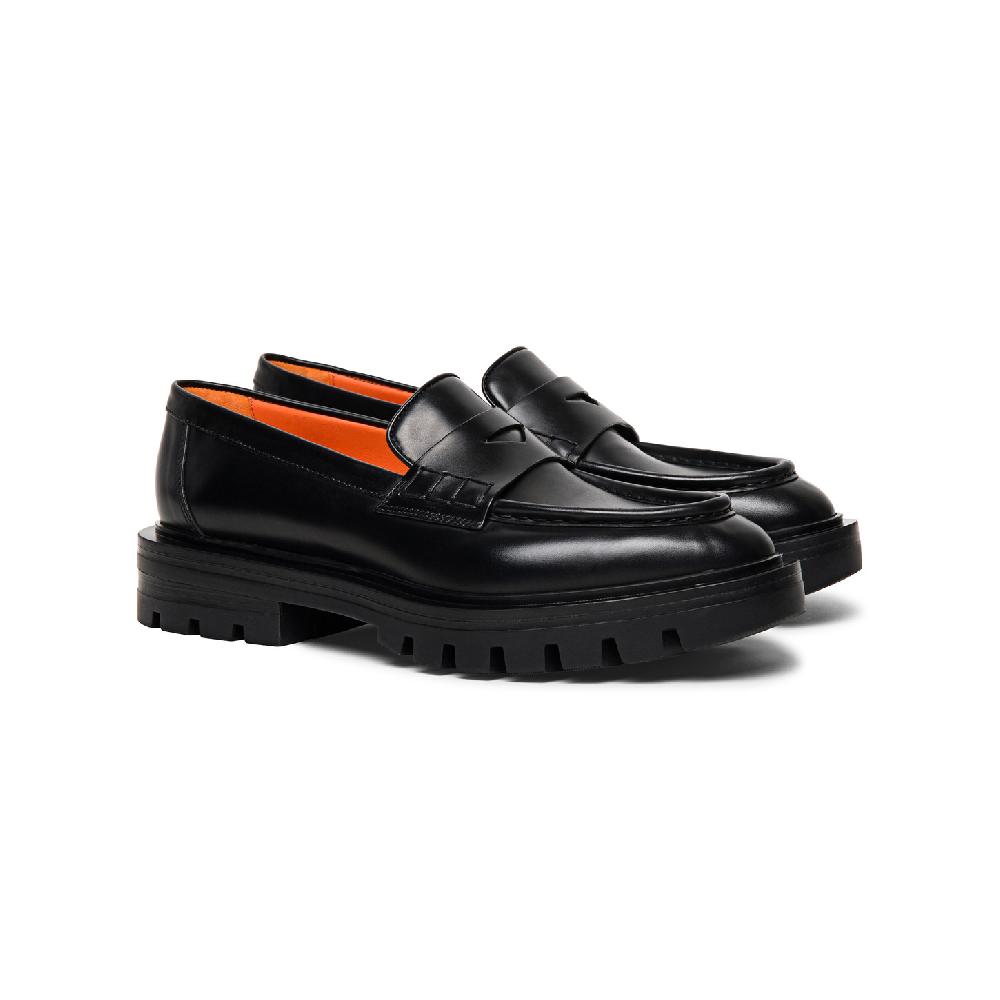 Santoni Mocassino penny da donna in pelle anticata nera Presa