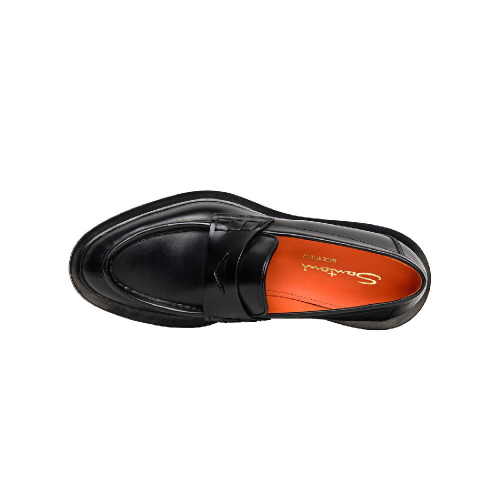 Santoni Mocassino penny da donna in pelle anticata nera Presa
