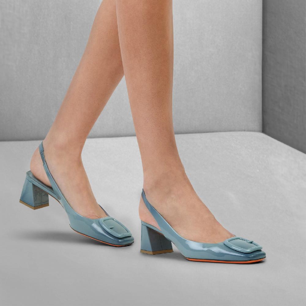 Santoni Slingback tacco medio da donna in vernice azzurra Offerta