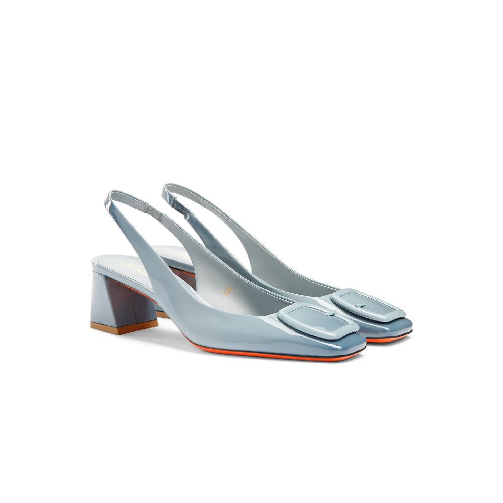 Santoni Slingback tacco medio da donna in vernice azzurra Offerta