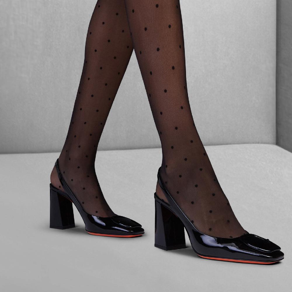 Santoni Slingback tacco alto da donna in vernice nera Economico