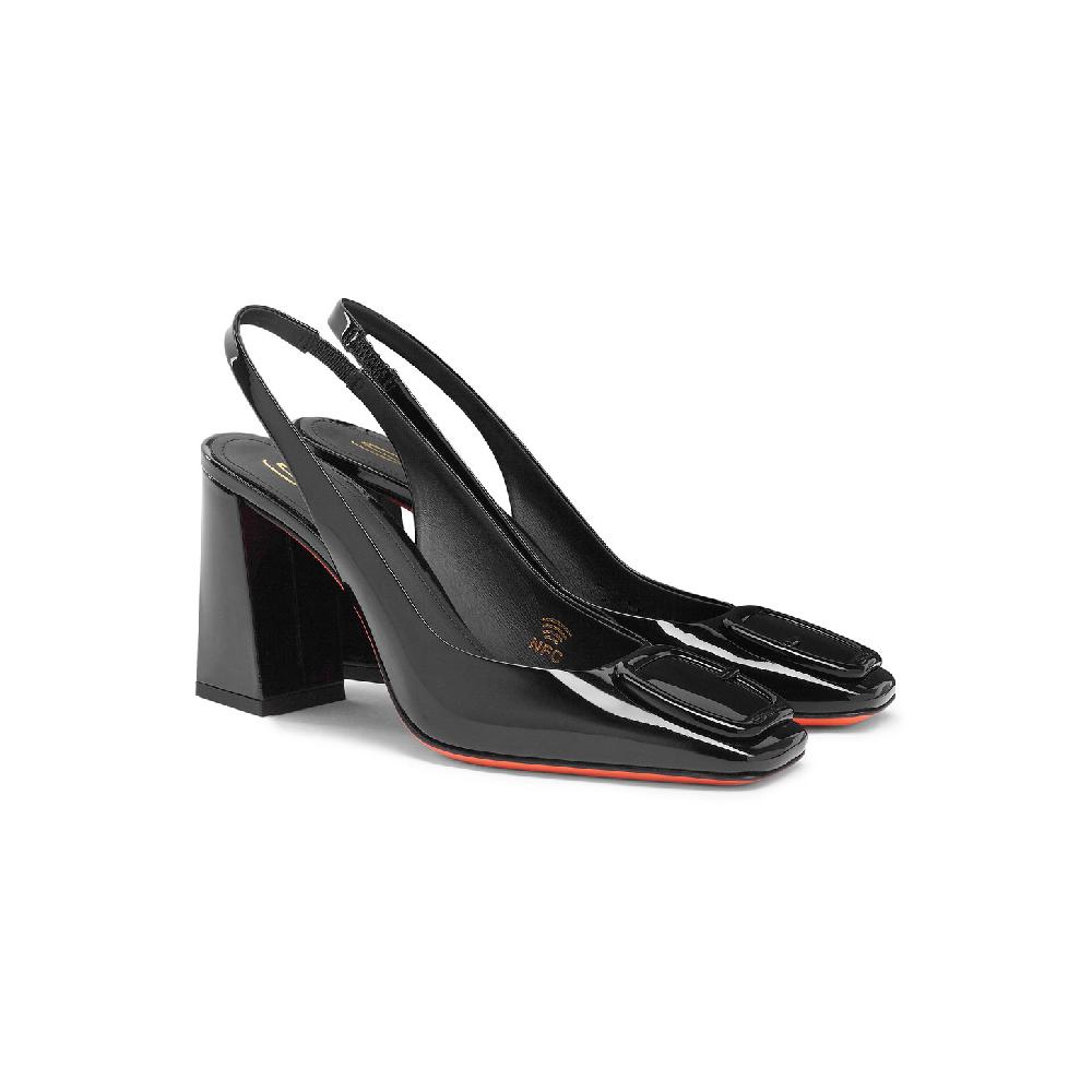 Santoni Slingback tacco alto da donna in vernice nera Economico