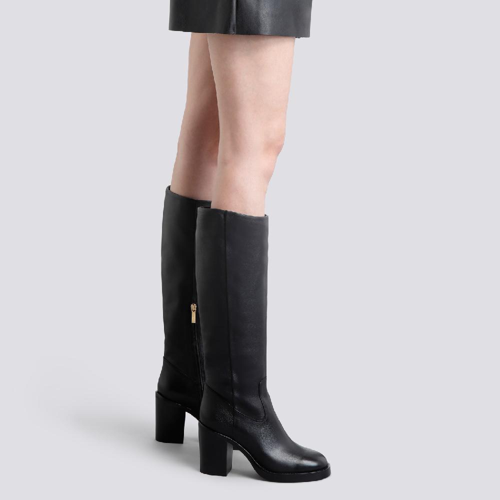 Santoni Stivale tacco alto da donna in pelle nera Vendita Economica