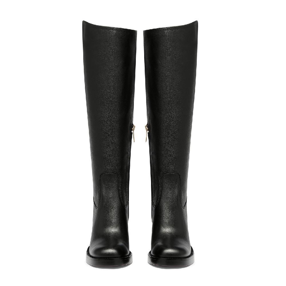 Santoni Stivale tacco alto da donna in pelle nera Vendita Economica
