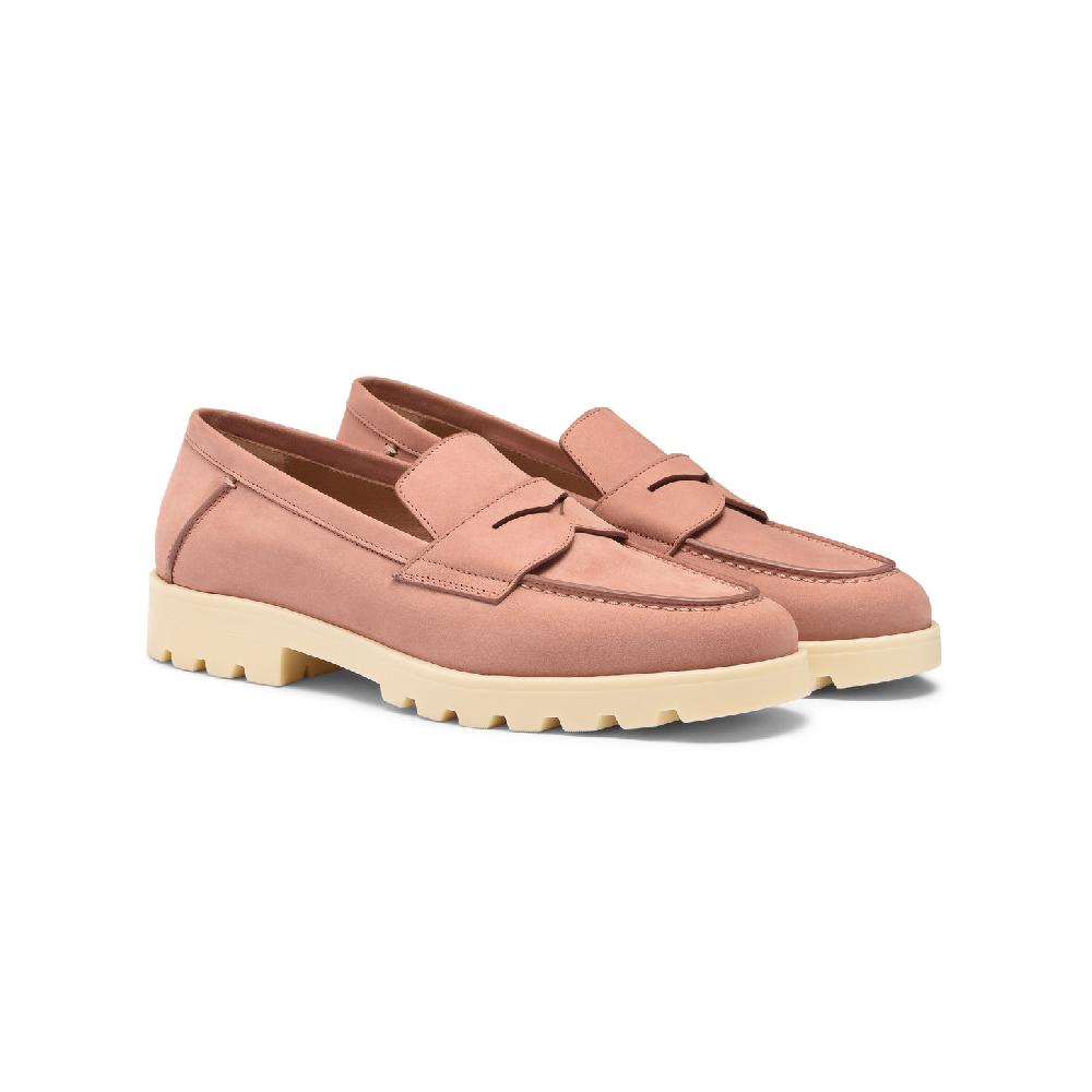 Santoni Mocassino penny da donna in nabuk rosa Saldi Di Fabbrica