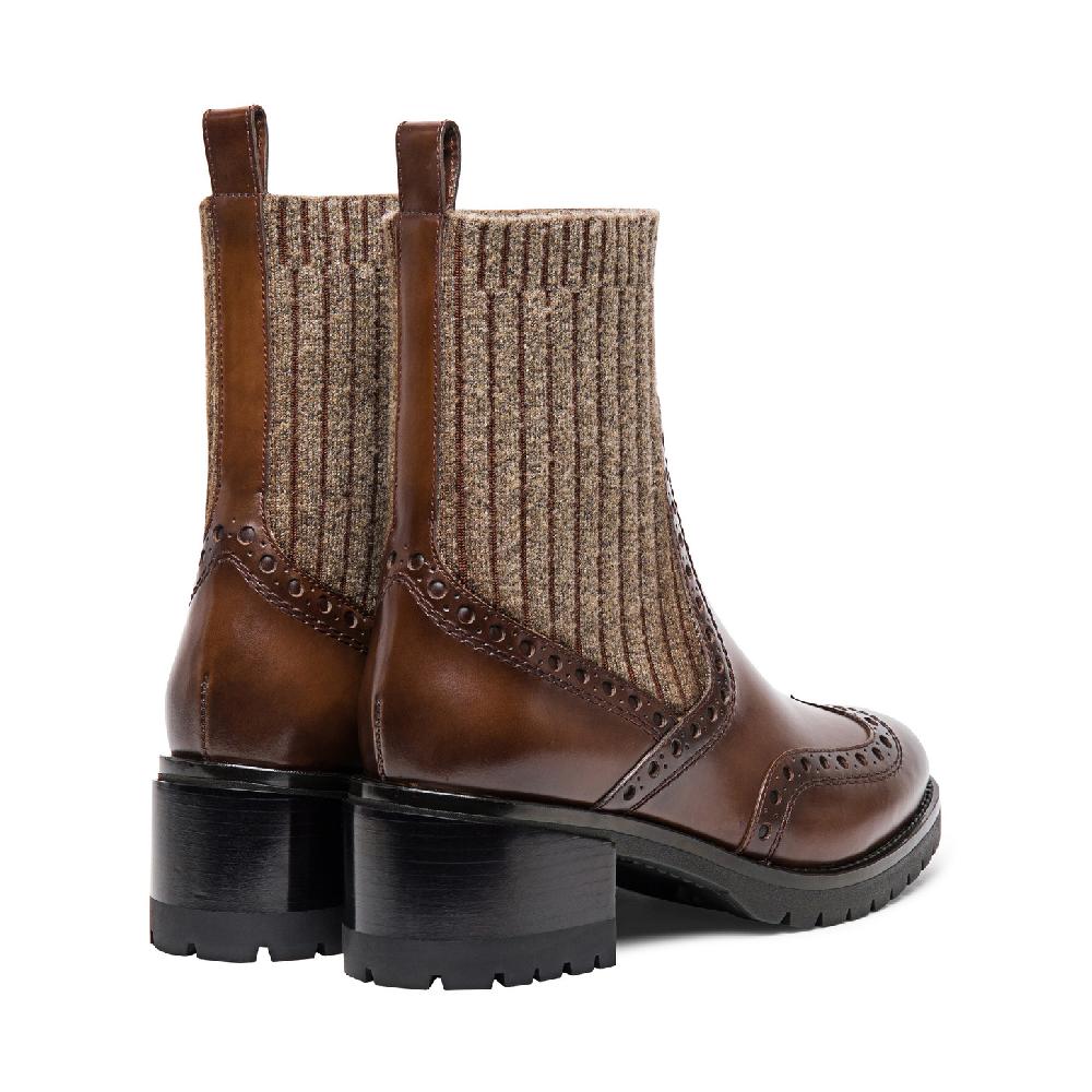 Santoni Stivaletto tacco basso brogue con calzino da donna in pelle marrone I Più Venduti