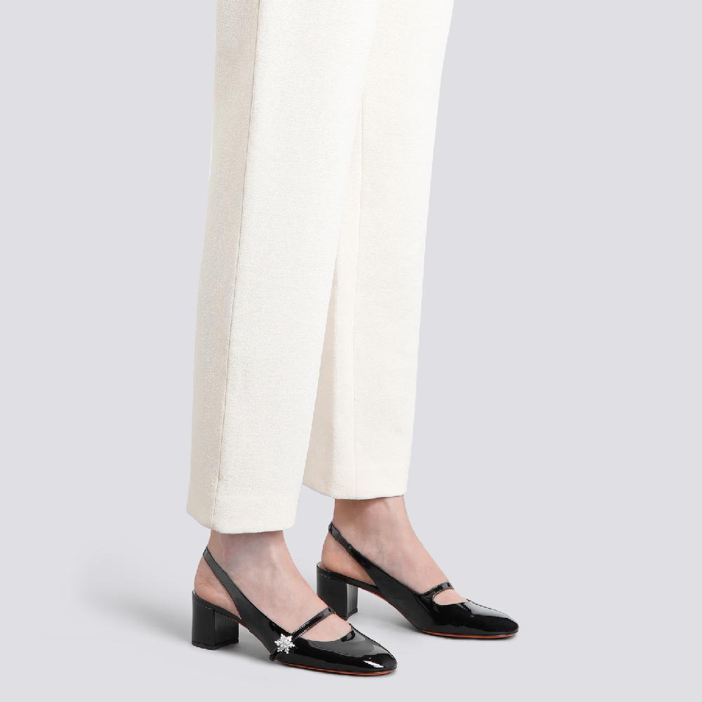 Santoni Slingback tacco basso da donna in vernice nera Negozio