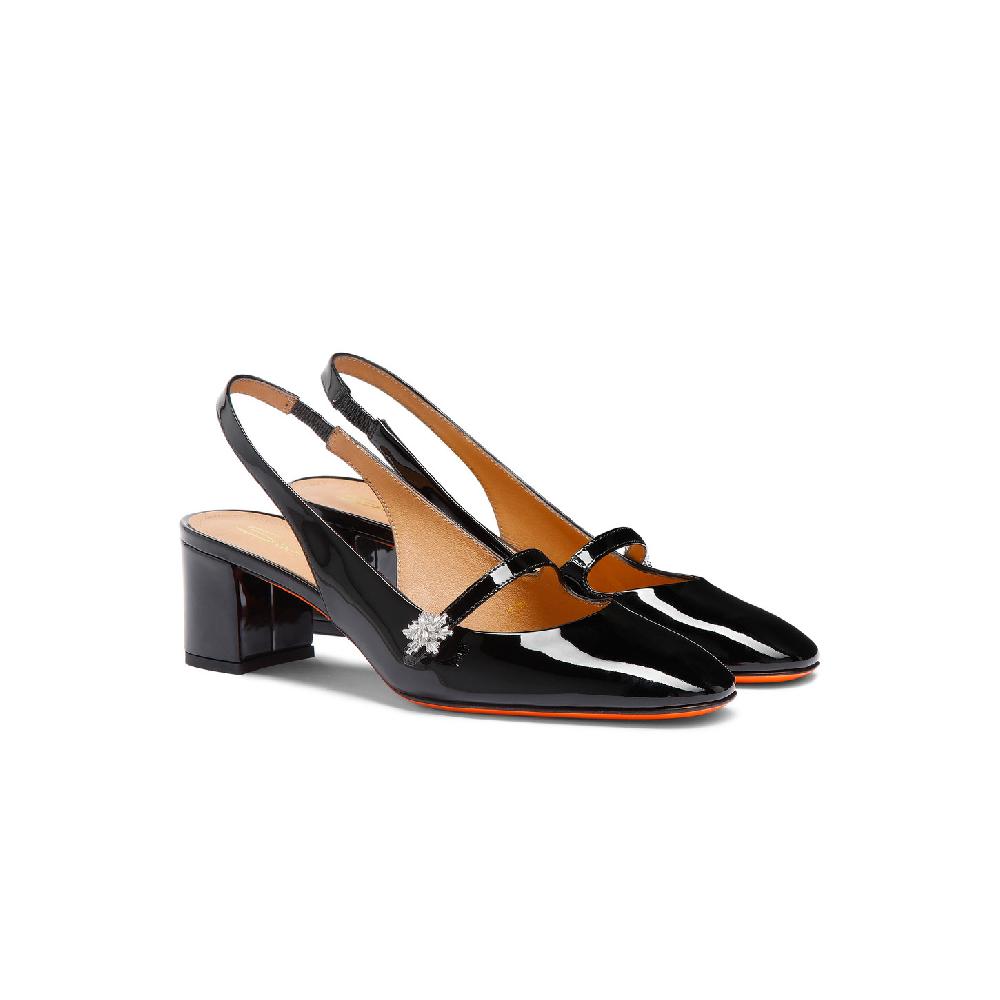 Santoni Slingback tacco basso da donna in vernice nera Negozio