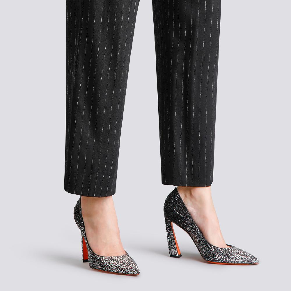 Santoni Décolletés tacco alto Santoni Sibille da donna in suede e strass neri Nuova