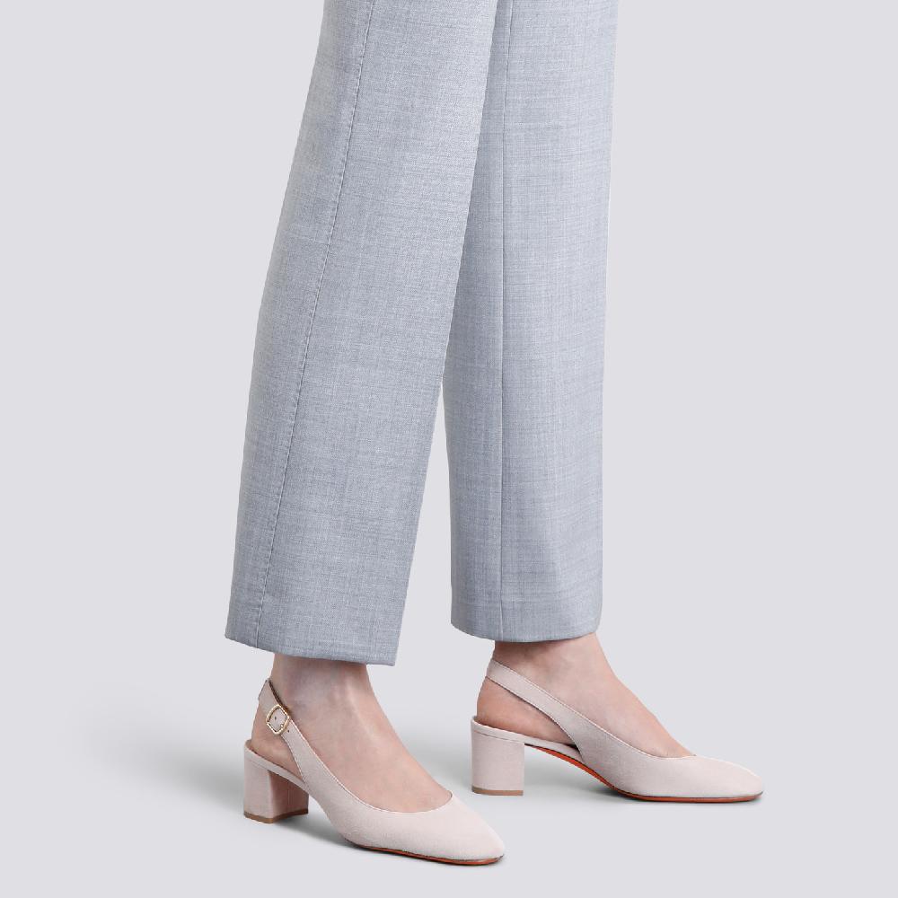 Santoni Slingback tacco basso da donna in suede rosa Moda