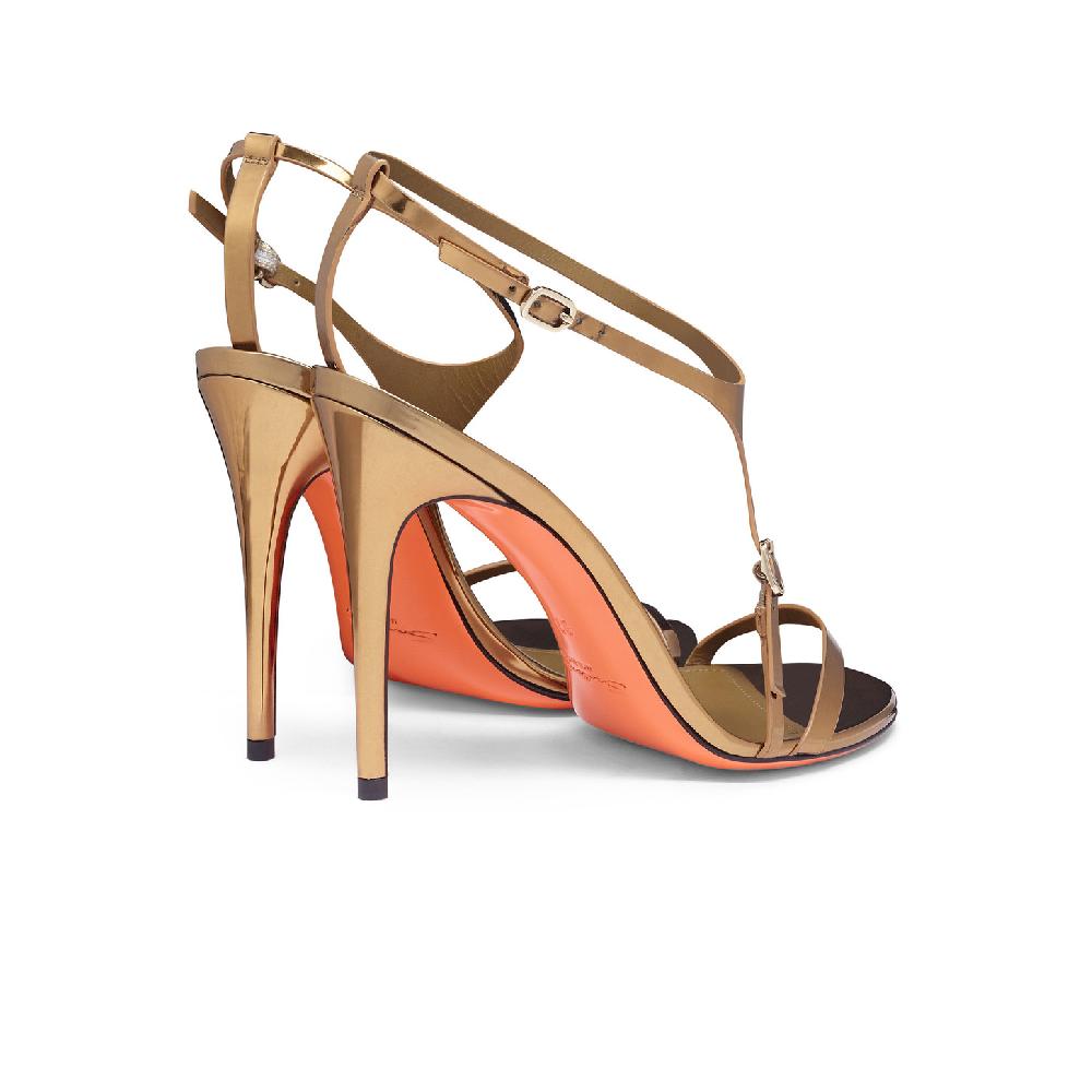 Santoni Sandalo tacco alto da donna in materiale specchiato oro Italy