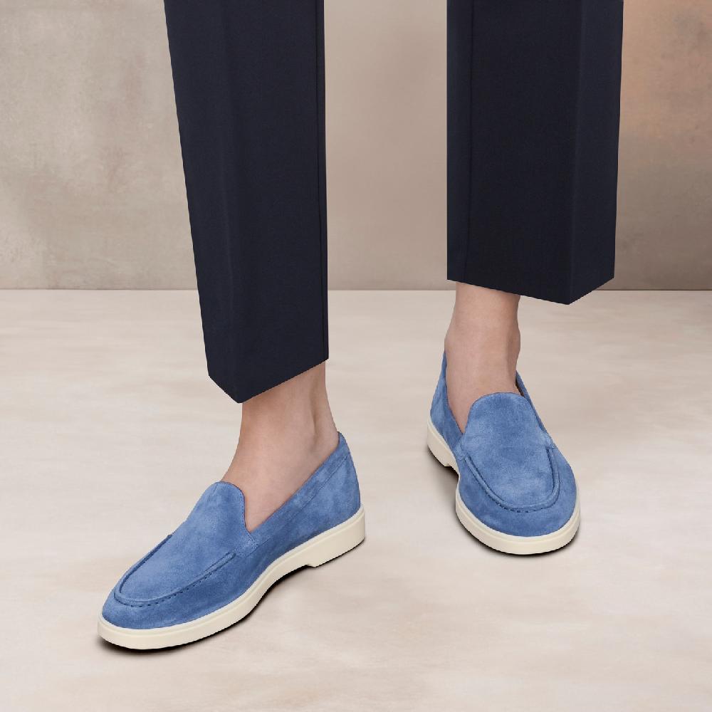 Santoni Mocassino da donna in suede blu In Linea