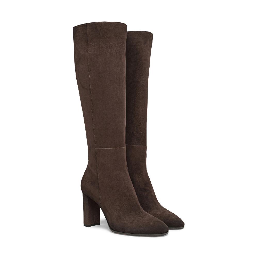 Santoni Stivale tacco alto da donna in suede testa di moro Promozione