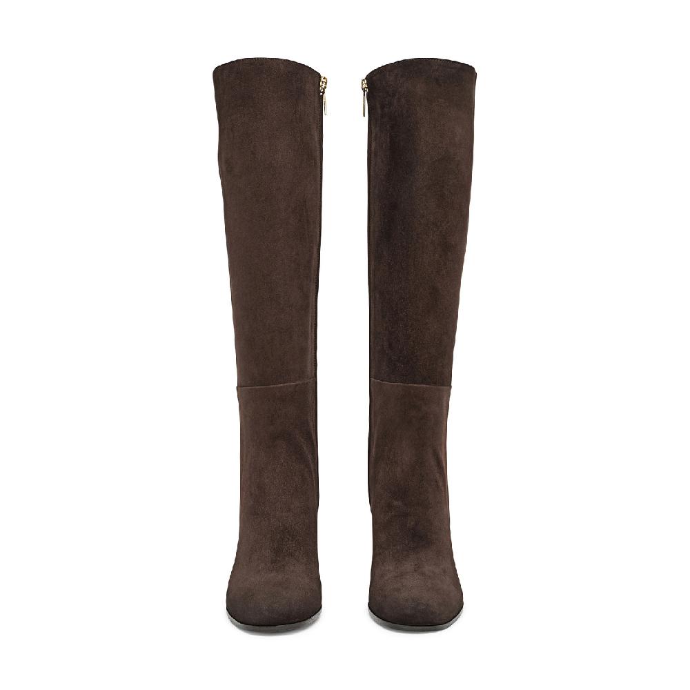 Santoni Stivale tacco alto da donna in suede testa di moro Promozione