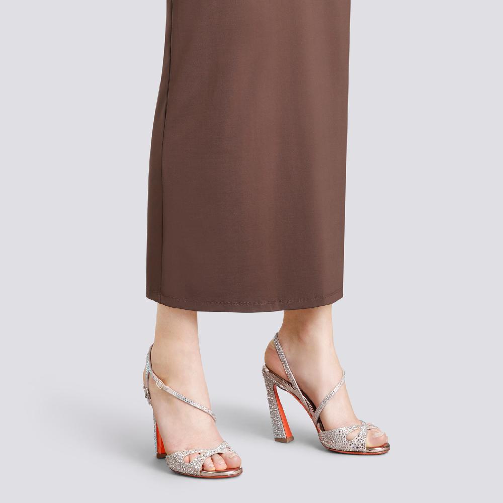 Santoni Sandalo tacco alto da donna in suede e strass rosa Soddisfazione Garantita
