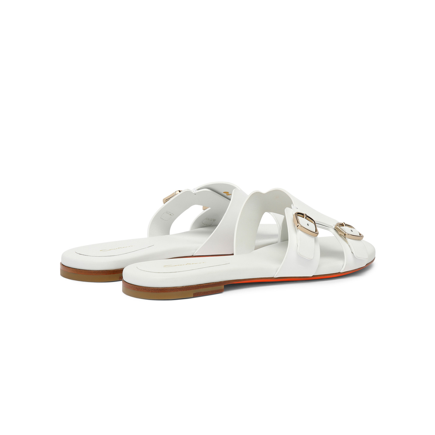 Santoni Sandalo slide Didi con doppia fibbia da donna in pelle bianca Qualità Garantita