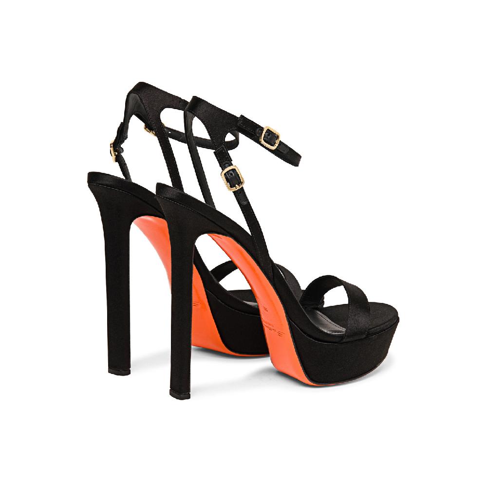 Santoni Sandalo tacco alto da donna in raso nero Acquista Ora