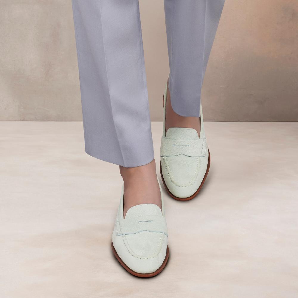 Santoni Mocassino penny da donna in nabuk azzurro Consegna Veloce