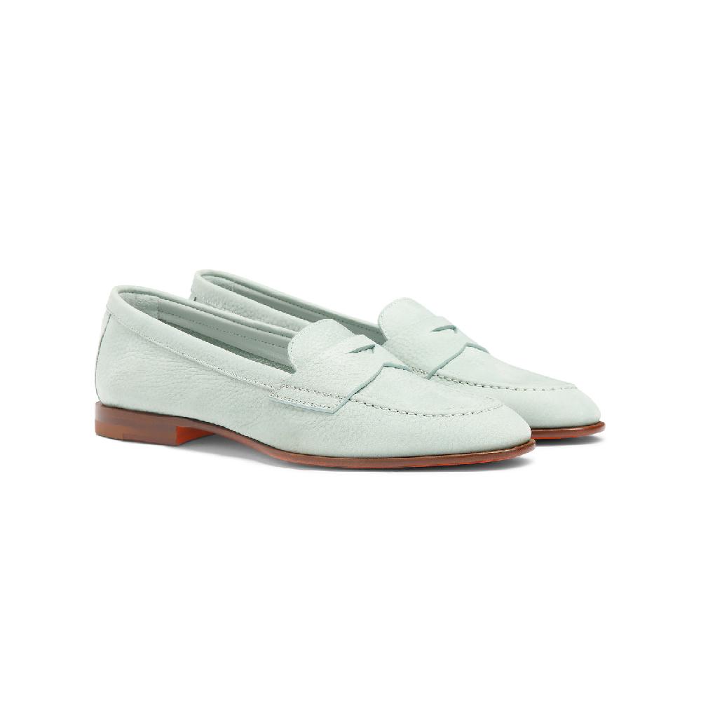 Santoni Mocassino penny da donna in nabuk azzurro Consegna Veloce