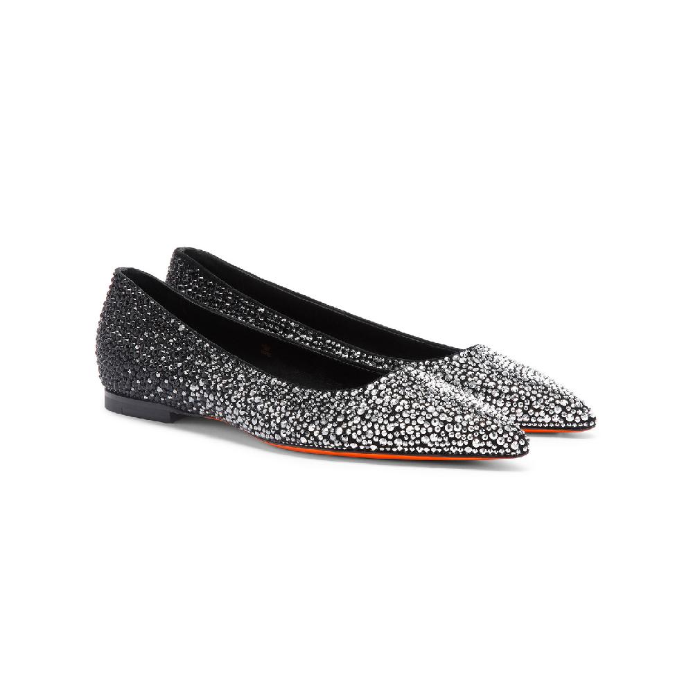 Santoni Ballerina da donna in suede e strass neri Shopping Online