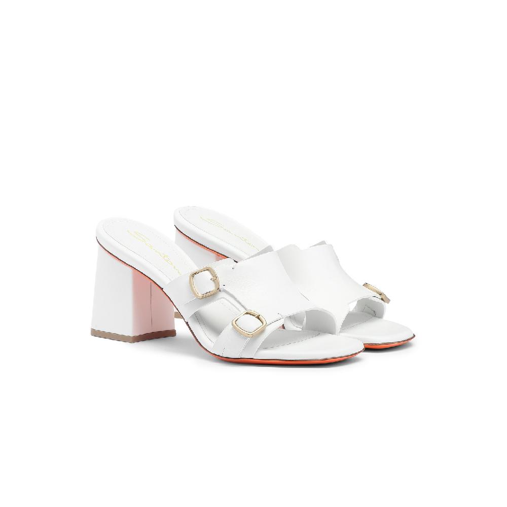 Santoni Sandalo doppia fibbia tacco medio da donna in pelle bianca Lightning offer