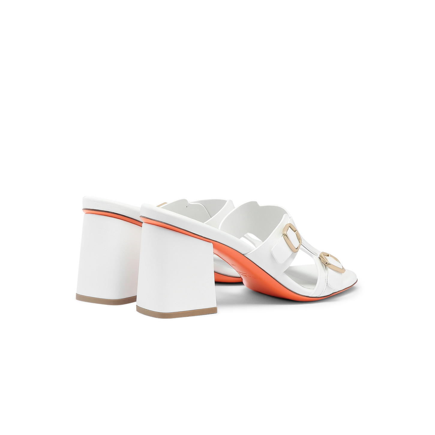 Santoni Sandalo doppia fibbia tacco medio da donna in pelle bianca Lightning offer