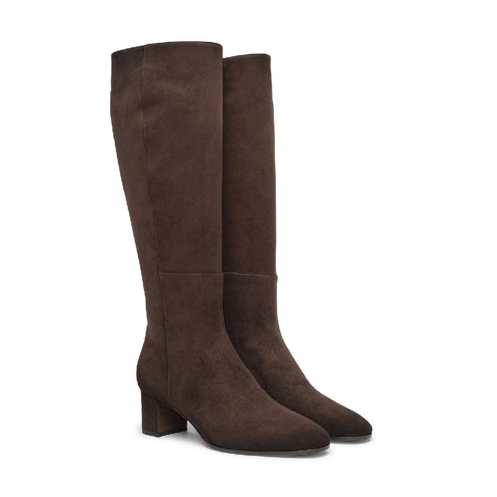 Santoni Stivale tacco medio da donna in suede testa di moro Sconto