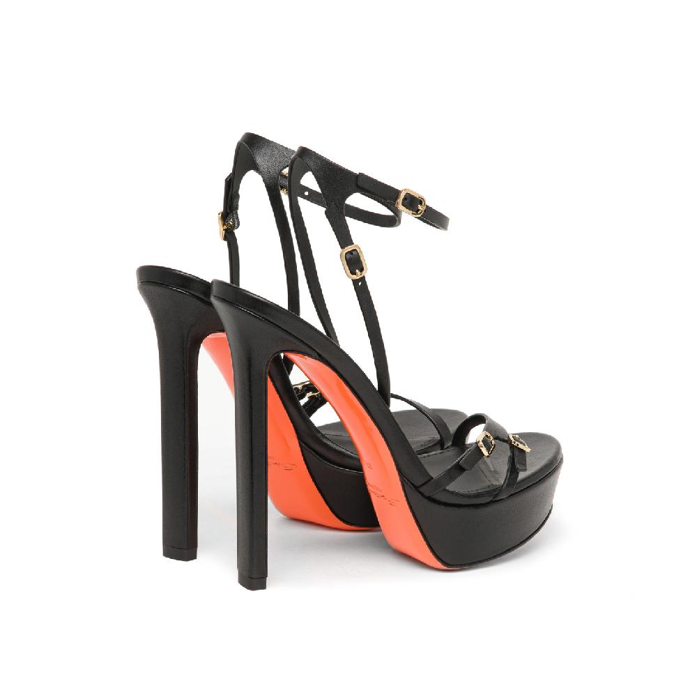 Santoni Sandalo tacco alto da donna in pelle nera Vendita Economica