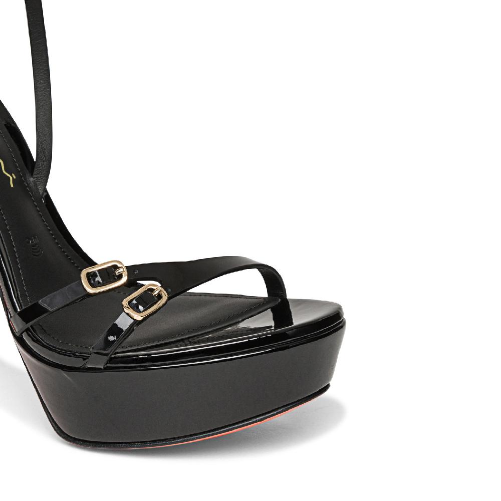 Santoni Sandalo tacco alto da donna in vernice nera In Saldo