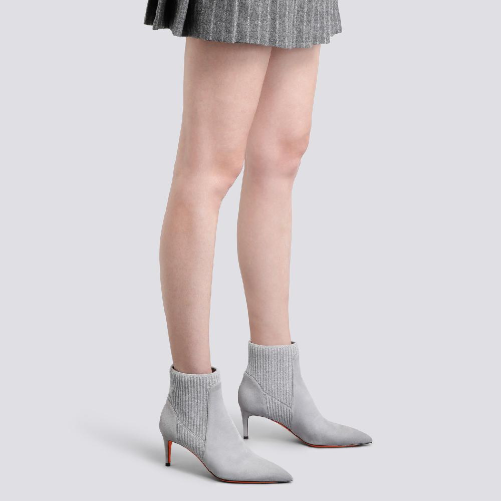 Santoni Stivaletto tacco basso con calzino da donna in suede grigio In Linea