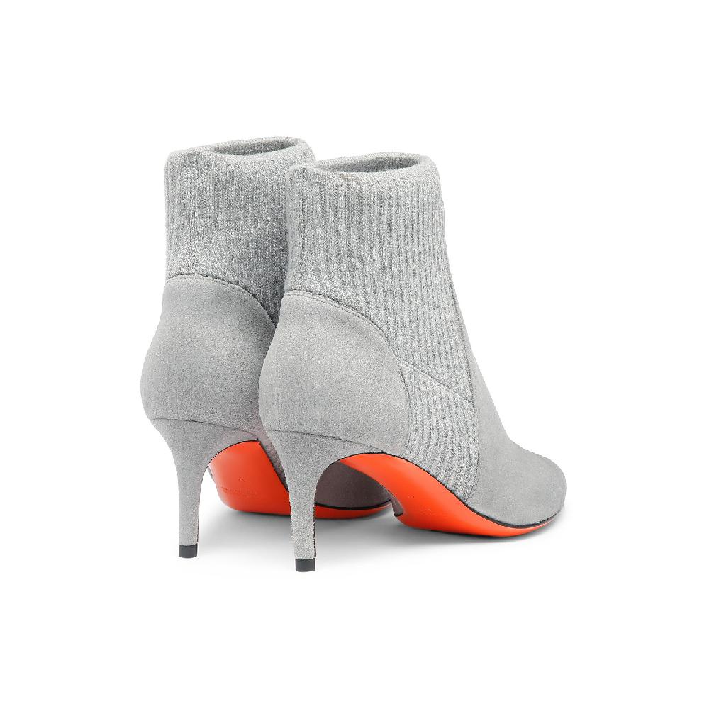 Santoni Stivaletto tacco basso con calzino da donna in suede grigio In Linea